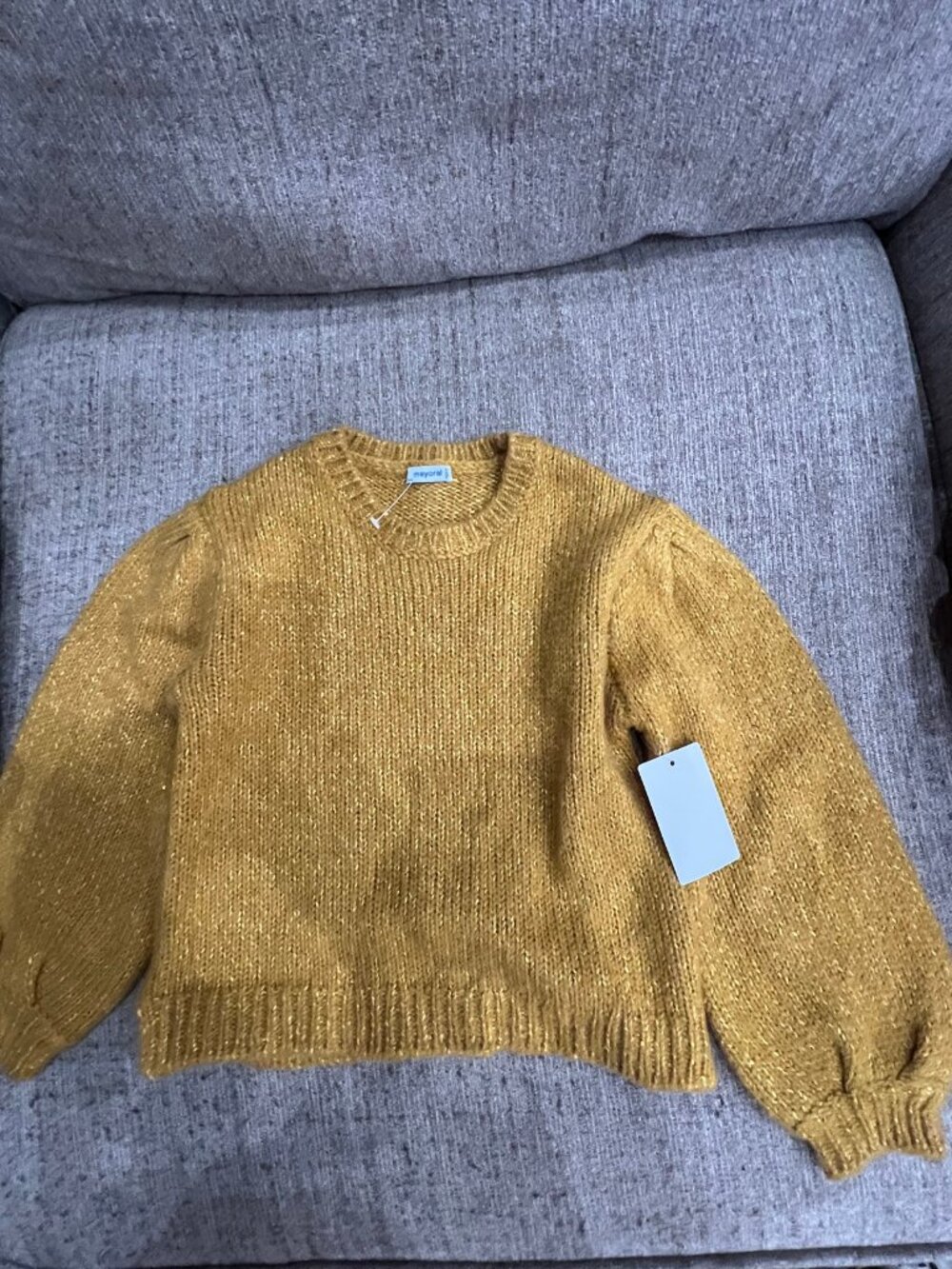 Mayoral Girls Mustard Sweater Size 7 Crew Neck Knit EUC